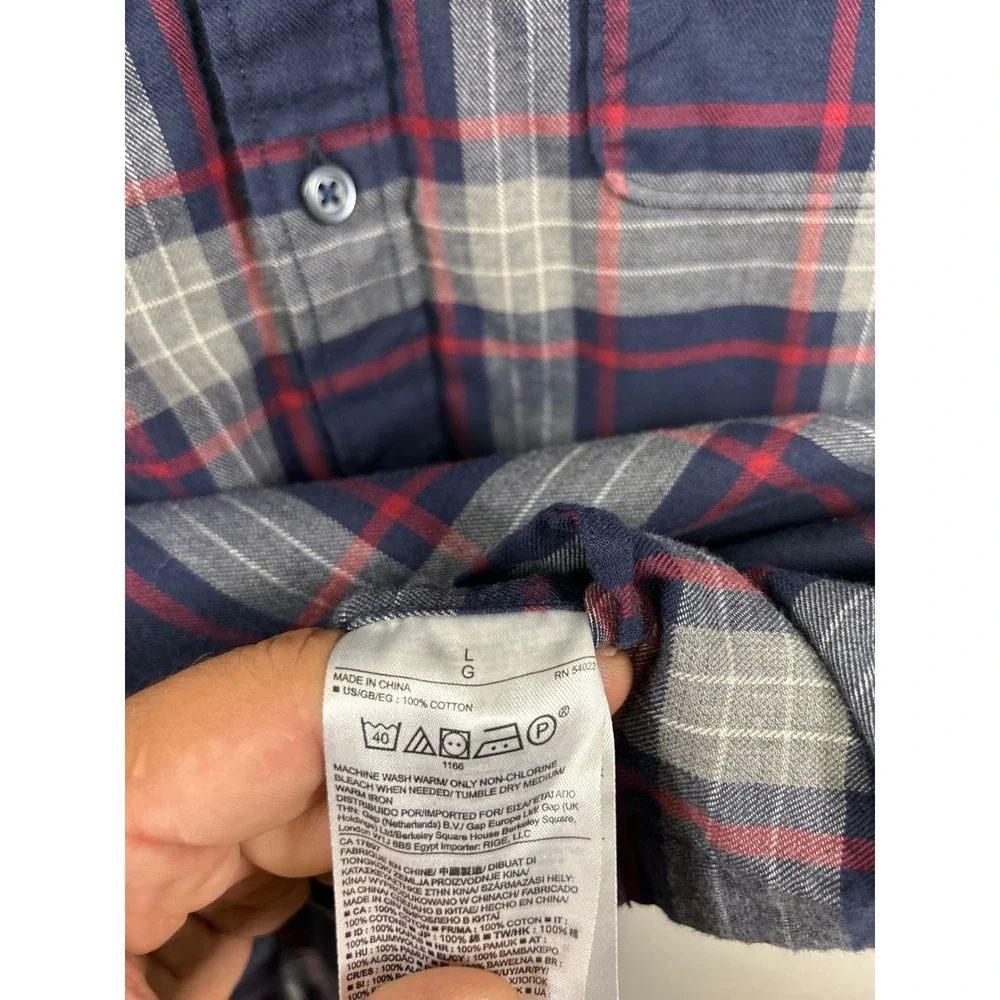 Banana Republic Plaid Flannel Mens L Navy Blue Luxe Flannel Slim Fit Shirt